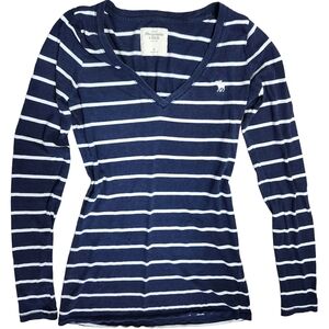 Y2K Abercrombie & Fitch Womens Med Striped VNeck Fitted Long Sleeve Shirt Moose